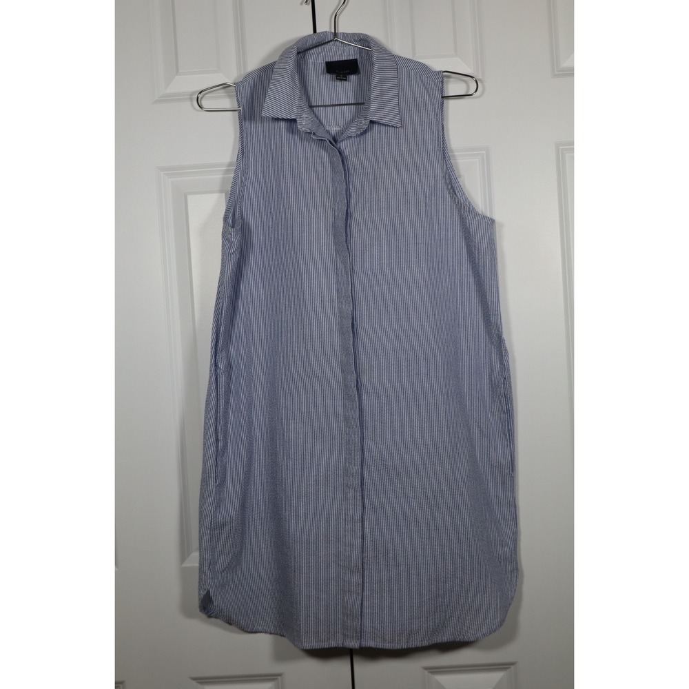 Lumiere Womens Blue White Seersucker Striped Sleeveless Shirt Dress Small